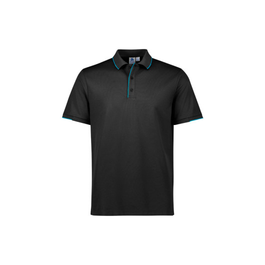 Mens Focus Short Sleeve Polos Black Cyan